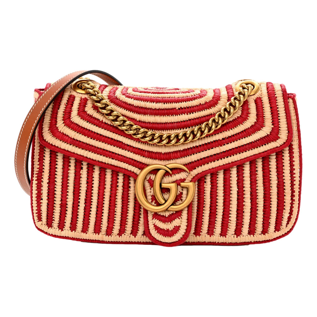 Gucci Marmont Raffia Shoulder Bag - Chic Summer Style in Hibiscus Red -   Shop Bags LLC
