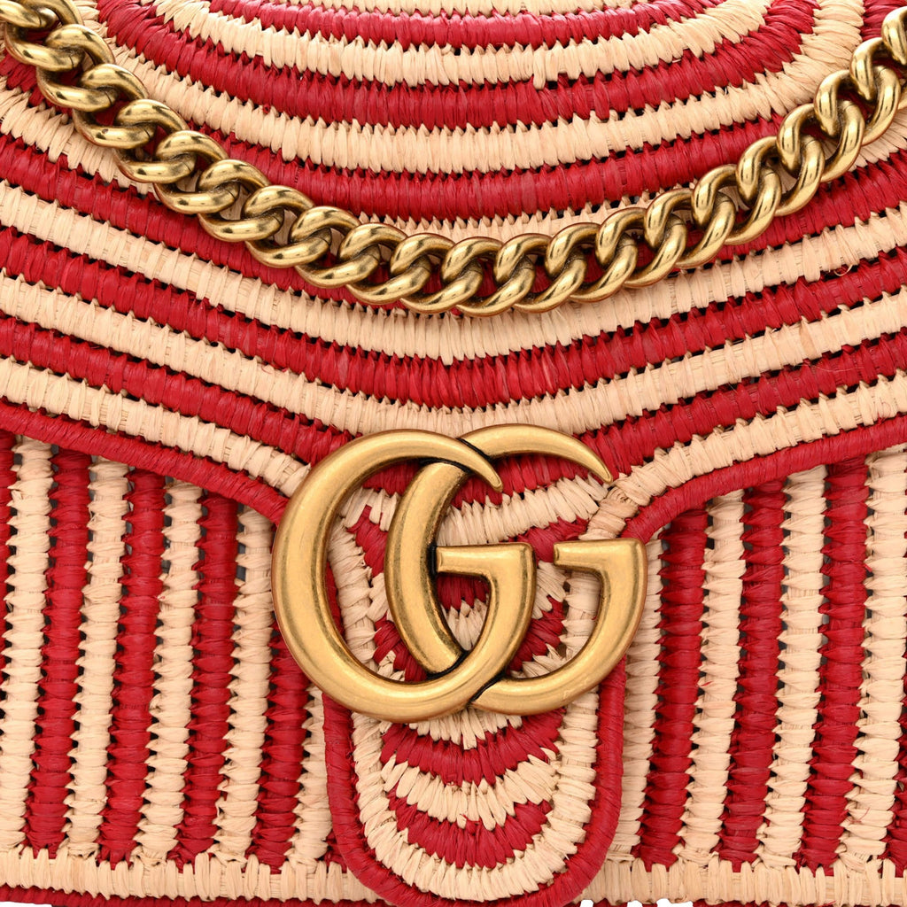 Gucci Marmont Raffia Shoulder Bag - Chic Summer Style in Hibiscus Red -   Shop Bags LLC