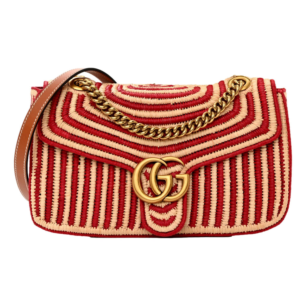 Gucci Marmont Raffia Shoulder Bag - Chic Summer Style in Hibiscus Red -   Shop Bags LLC