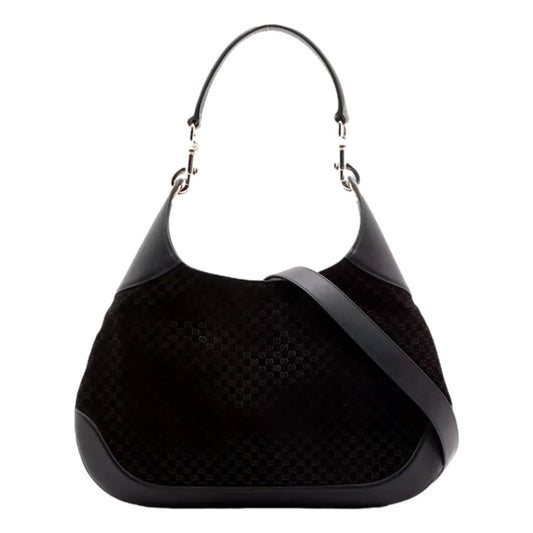 Gucci Men Black Suede B Bag with Gold Hardware - Shop Now