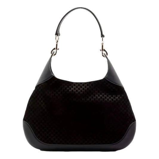 Gucci Men Black Suede B Bag with Gold Hardware - Shop Now