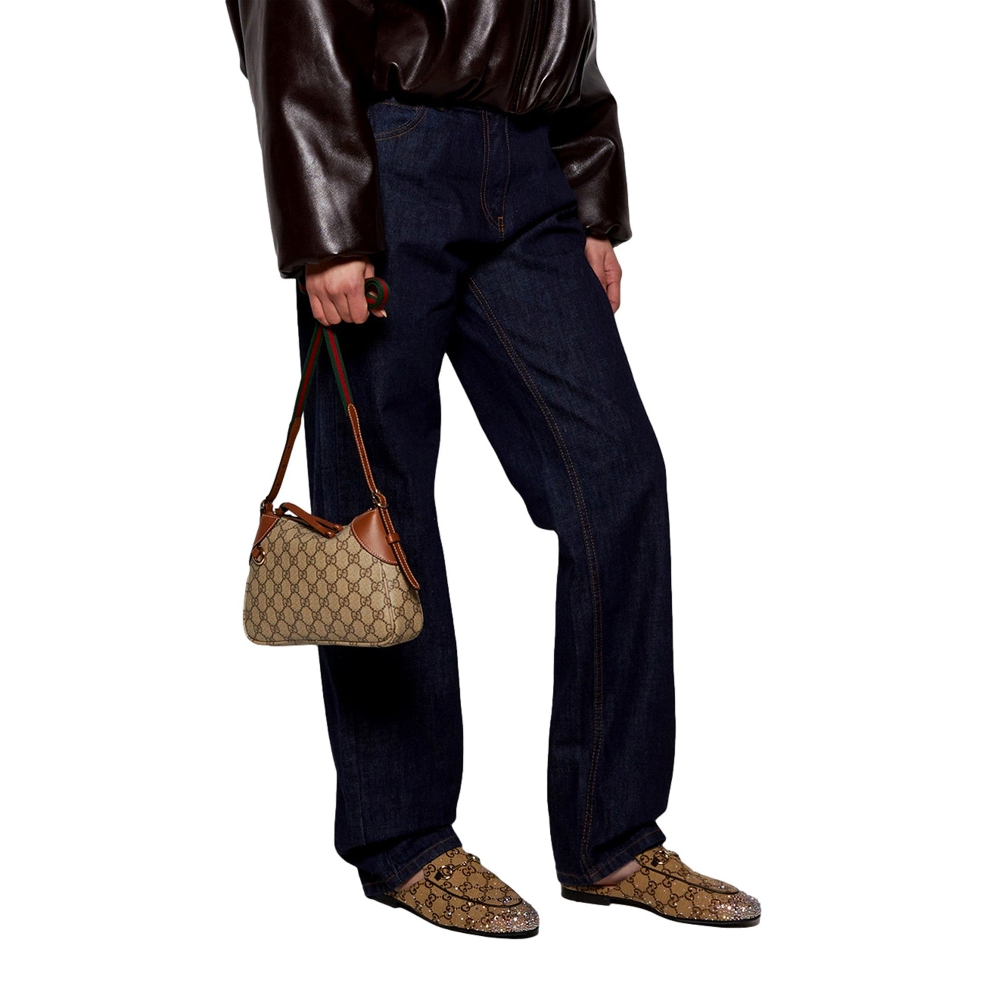 Gucci GG Emblem Supreme Canvas Leather Shoulder Bag Brown Beige -   Shop Bags LLC 