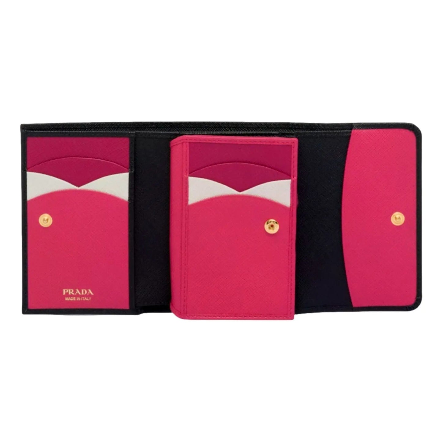 Prada Saffiano Leather Black Hibiscus Multicolor Trifold Coin Zipper Card Snap Wallet -   Shop Bags LLC 