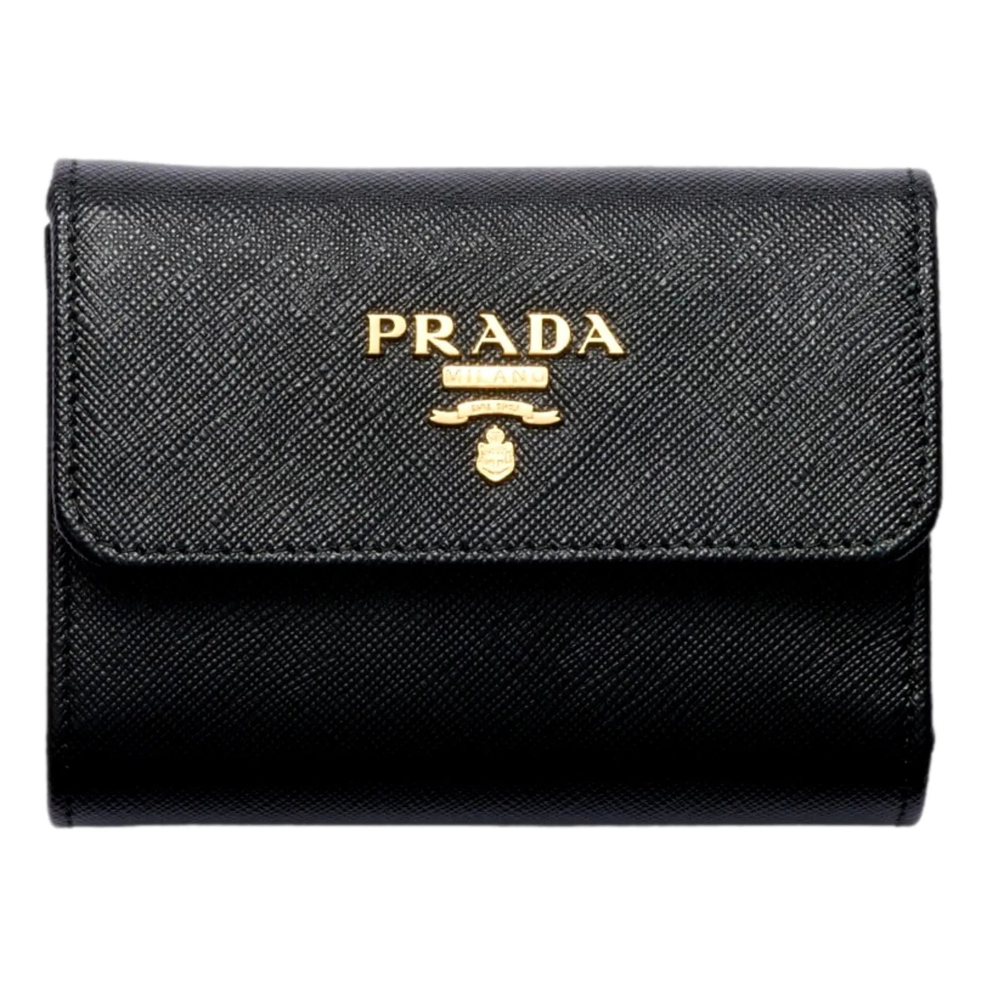 Prada Saffiano Leather Black Hibiscus Multicolor Trifold Coin Zipper Card Snap Wallet -   Shop Bags LLC 