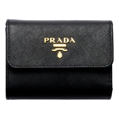 Prada Saffiano Leather Black Hibiscus Multicolor Trifold Coin Zipper Card Snap Wallet -   Shop Bags LLC 