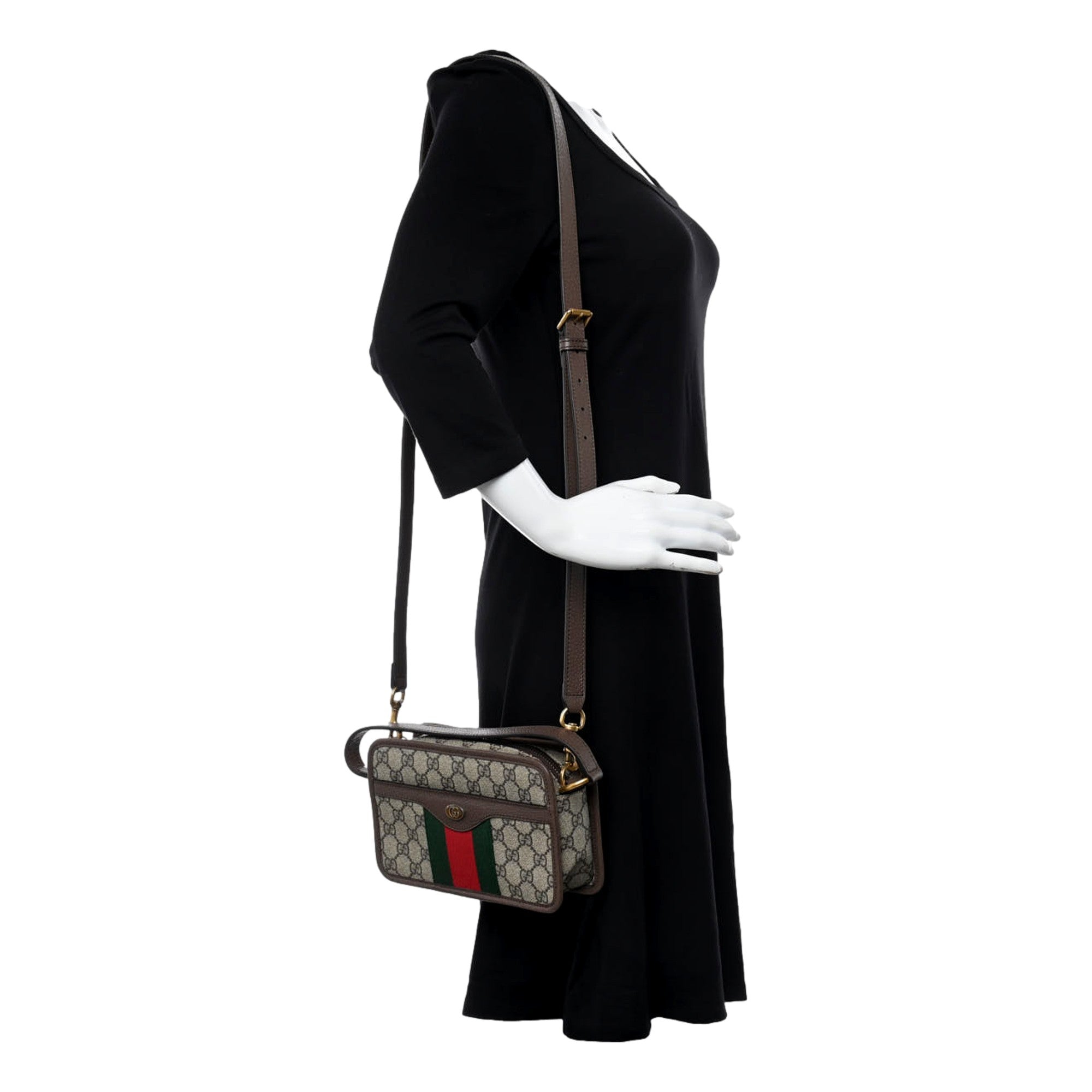 Gucci Ophida GG Supreme Canvas Leather Webstripe Top Handle Crossbody Handbag -   Shop Bags LLC