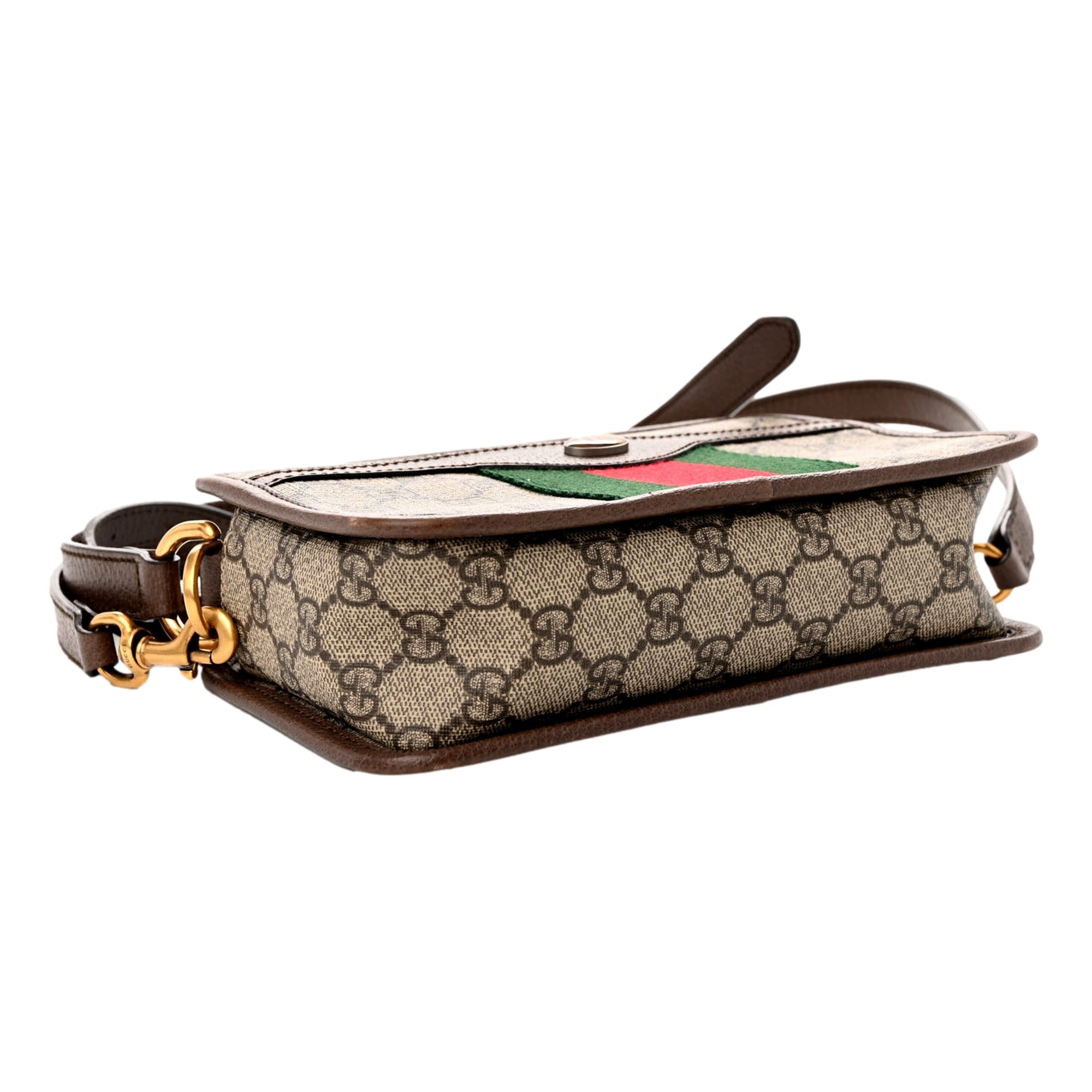 Gucci Ophida GG Supreme Canvas Leather Webstripe Top Handle Crossbody Handbag -   Shop Bags LLC