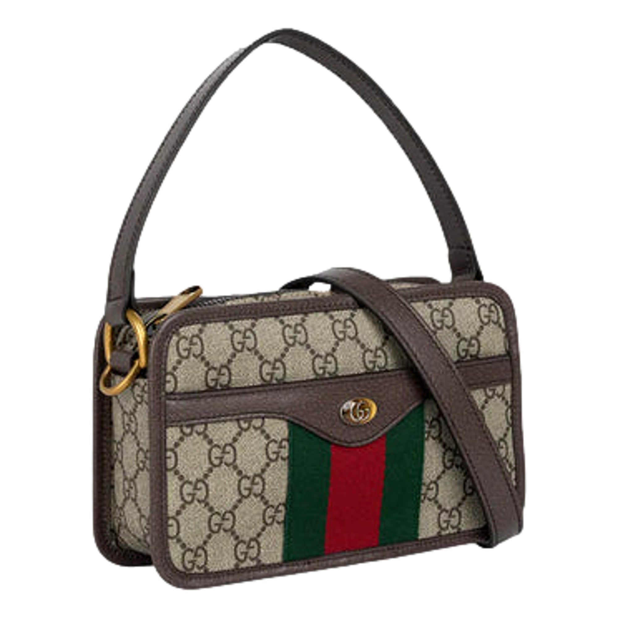 Gucci Ophida GG Supreme Canvas Leather Webstripe Top Handle Crossbody Handbag -   Shop Bags LLC