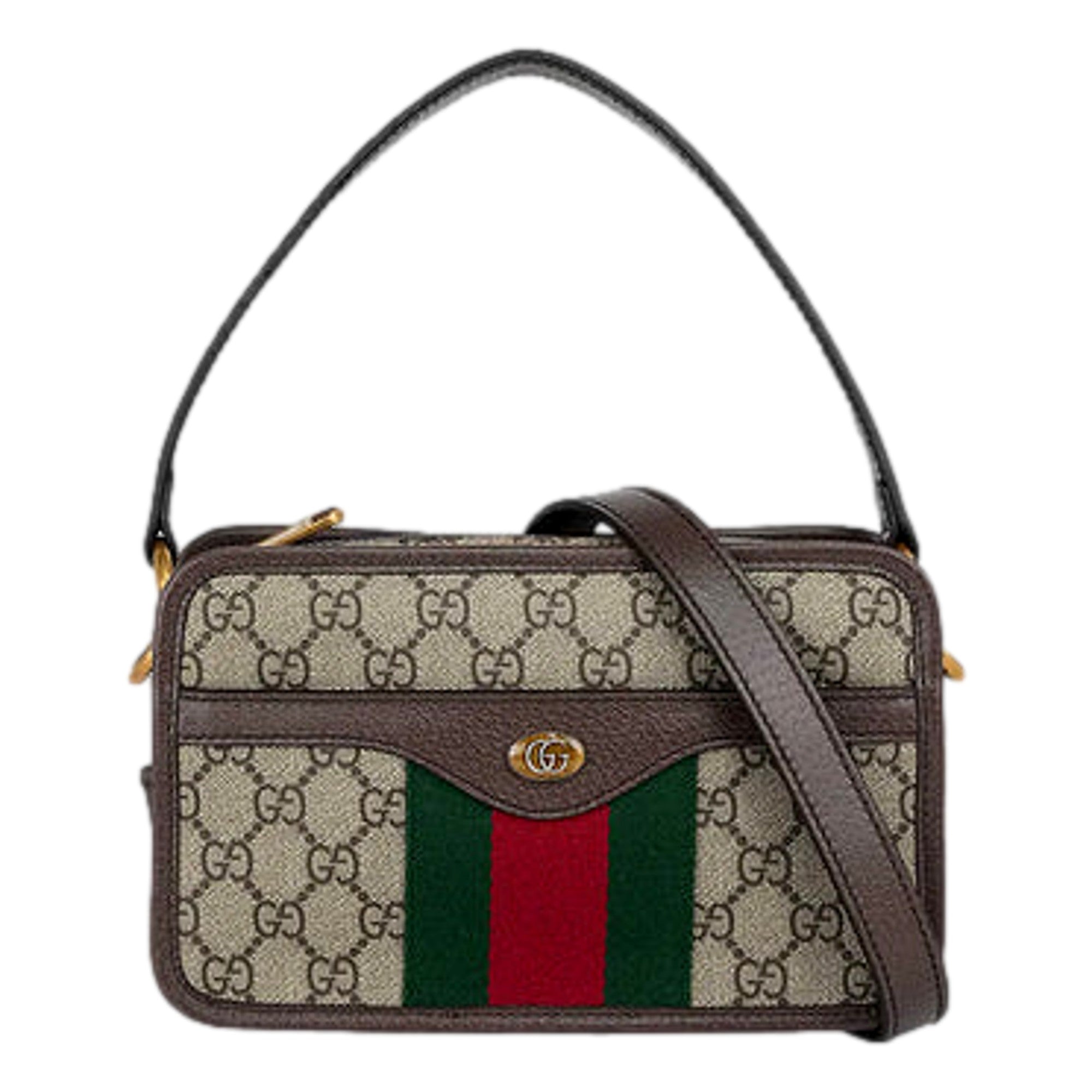 Gucci Ophida GG Supreme Canvas Leather Webstripe Top Handle Crossbody Handbag -   Shop Bags LLC