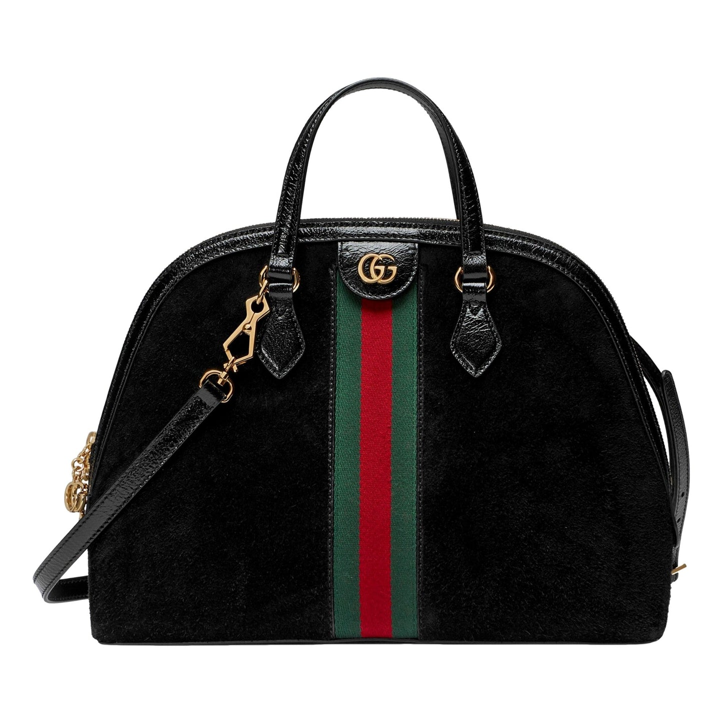 Gucci Ophidia Dome Black Suede Web Stripe Top Handle Satchel -   Shop Bags LLC 