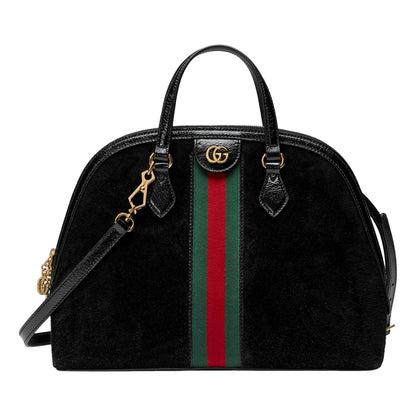 Gucci Ophidia Dome Black Suede Web Stripe Top Handle Satchel -   Shop Bags LLC 