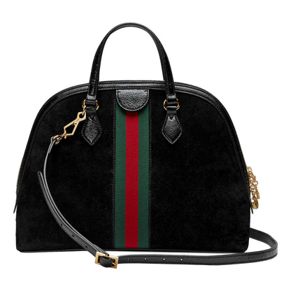 Gucci Ophidia Dome Black Suede Web Stripe Top Handle Satchel -   Shop Bags LLC 