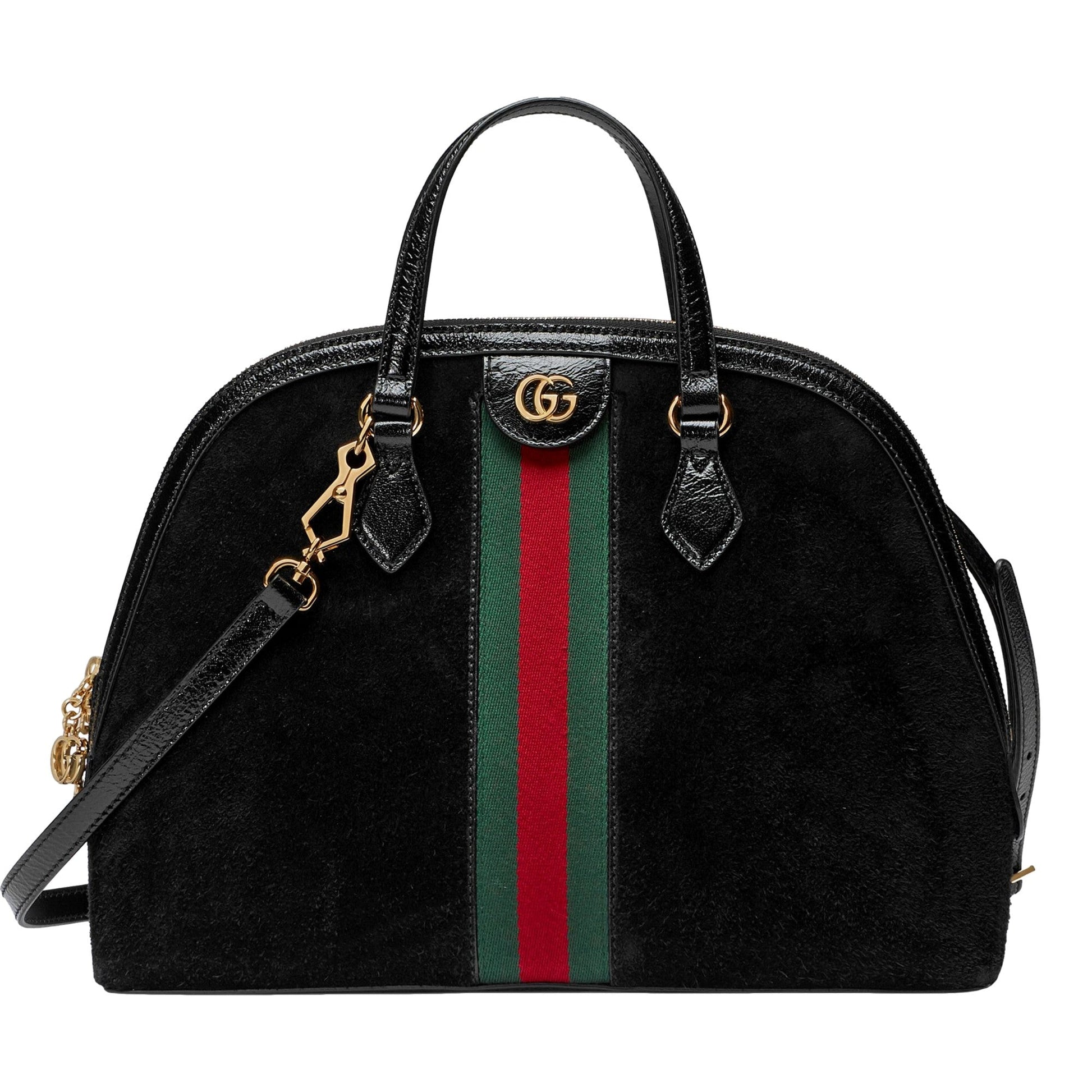 Gucci Ophidia Dome Black Suede Web Stripe Top Handle Satchel -   Shop Bags LLC 