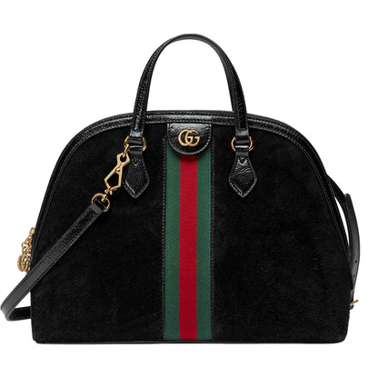Gucci Ophidia Dome Black Suede Web Stripe Top Handle Satchel -   Shop Bags LLC 