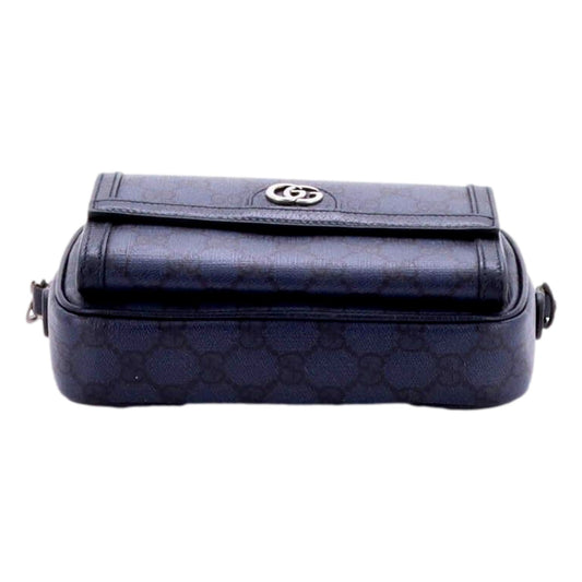 Gucci Ophidia Front Pocket Camera Bag GG Coated Canvas Mini Navy Blue -   Shop Bags LLC 