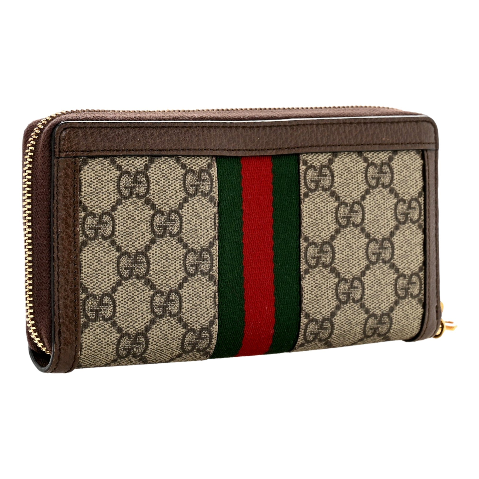 Gucci Ophidia GG Supreme Canvas Leather Webstripe Zip Around Wallet -   Shop Bags LLC