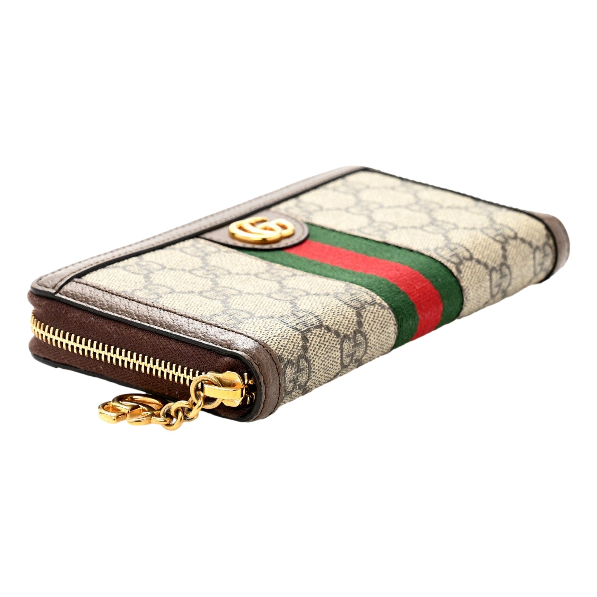Gucci Ophidia GG Supreme Canvas Leather Webstripe Zip Around Wallet -   Shop Bags LLC