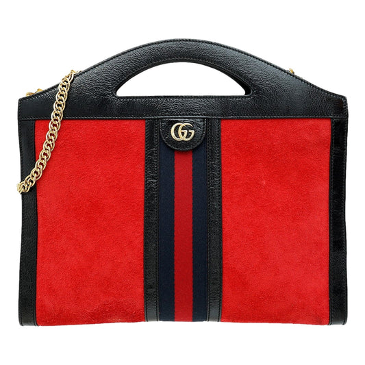 Gucci Ophidia Red Suede Tote Bag Durable with Gold Accent