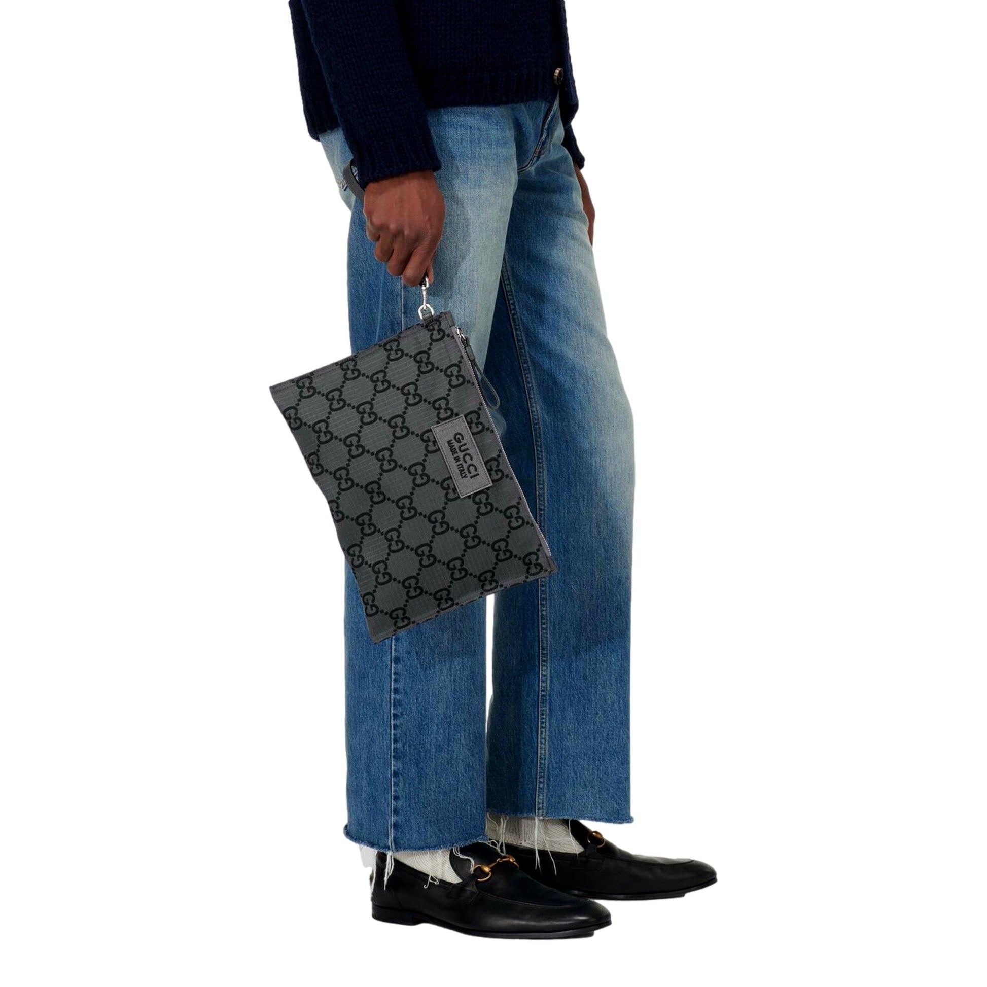 Gucci Ripstop Canvas Jumbo GG Large Clutch Wristlet Gray Black -   Shop Bags LLC 