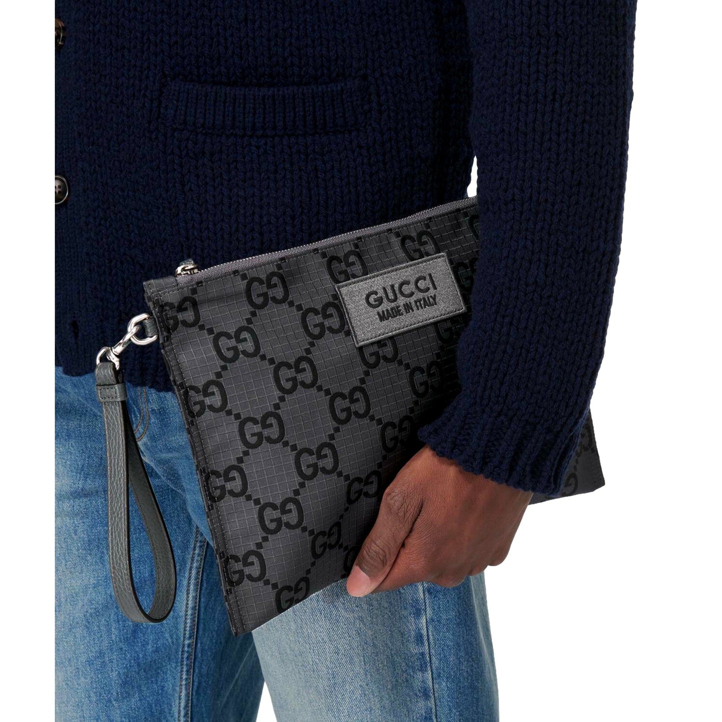 Gucci Ripstop Canvas Jumbo GG Large Clutch Wristlet Gray Black -   Shop Bags LLC 