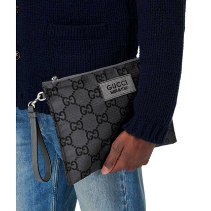Gucci Ripstop Canvas Jumbo GG Large Clutch Wristlet Gray Black -   Shop Bags LLC 