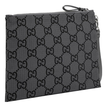 Gucci Ripstop Canvas Jumbo GG Large Clutch Wristlet Gray Black -   Shop Bags LLC 