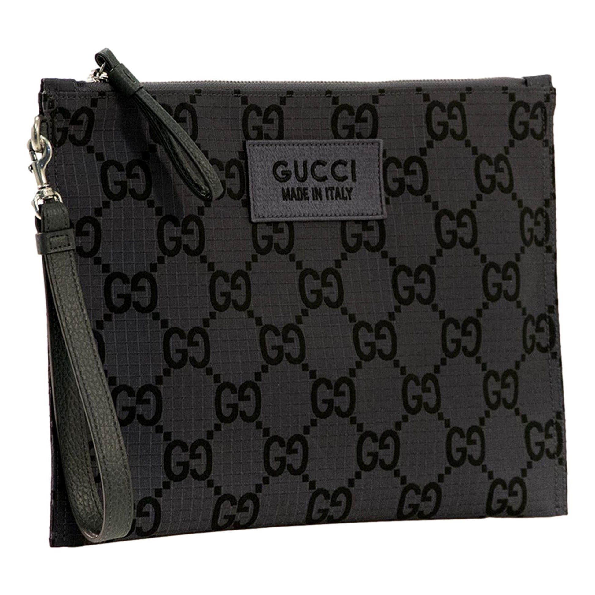Gucci Ripstop Canvas Jumbo GG Large Clutch Wristlet Gray Black -   Shop Bags LLC 