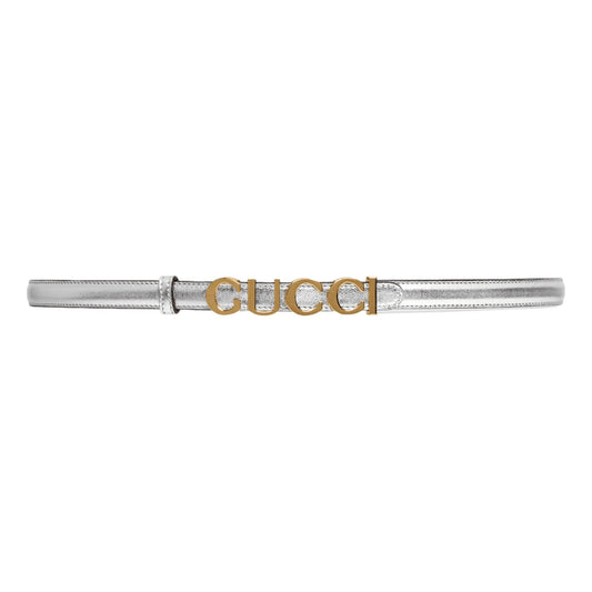Gucci Silver Leather Belt - Timeless Style, Gold Logo, Size 75 -   Shop Bags LLC