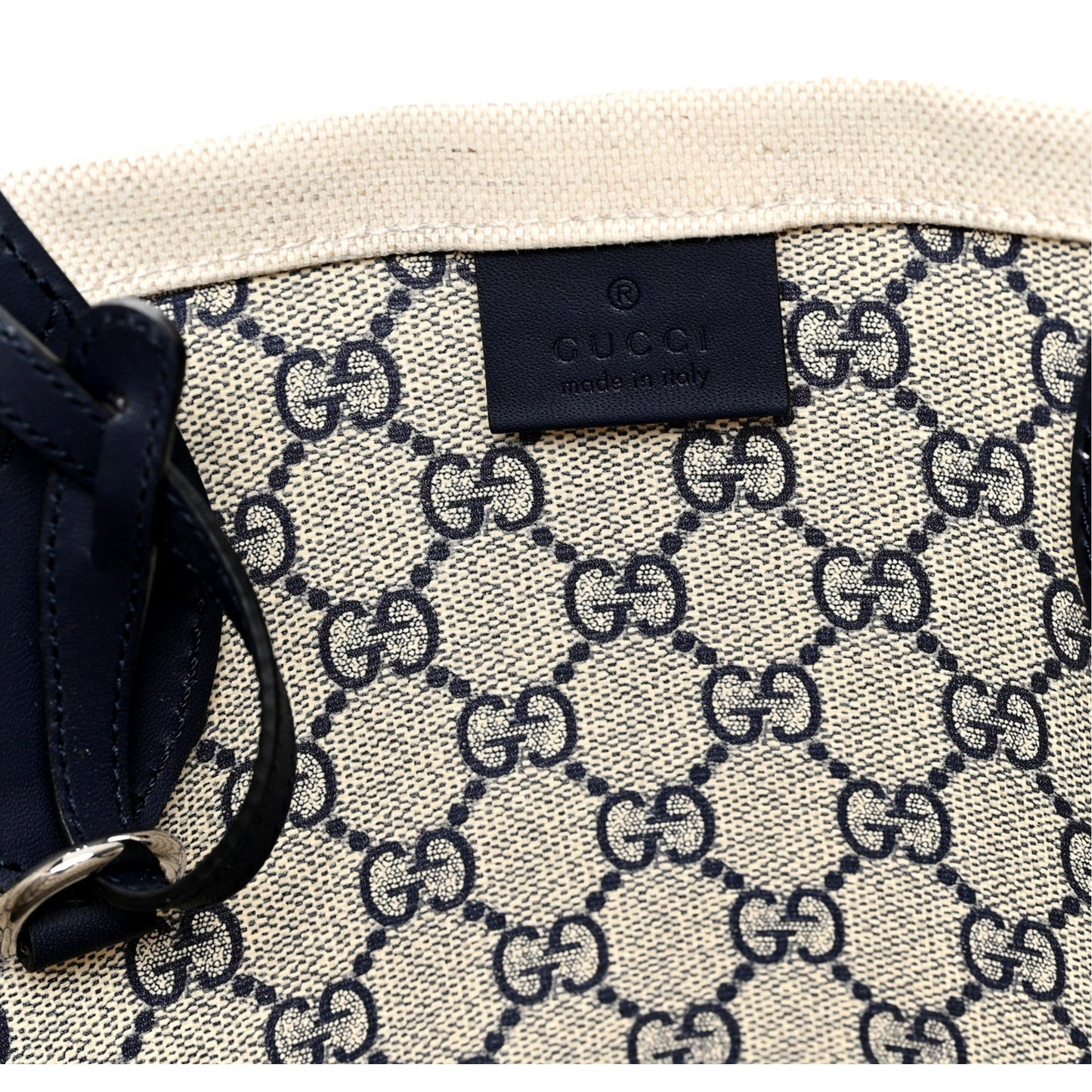 Gucci Supreme Canvas Beige Calfskin Logo Print Large Tote Bag Navy Multicolor -   Shop Bags LLC