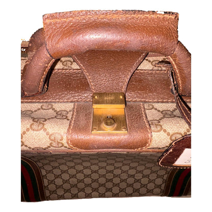 Gucci Vintage GG Monogram Canvas Travel Suitcase with Web Stripe and Leather Trim -   Shop Bags LLC 