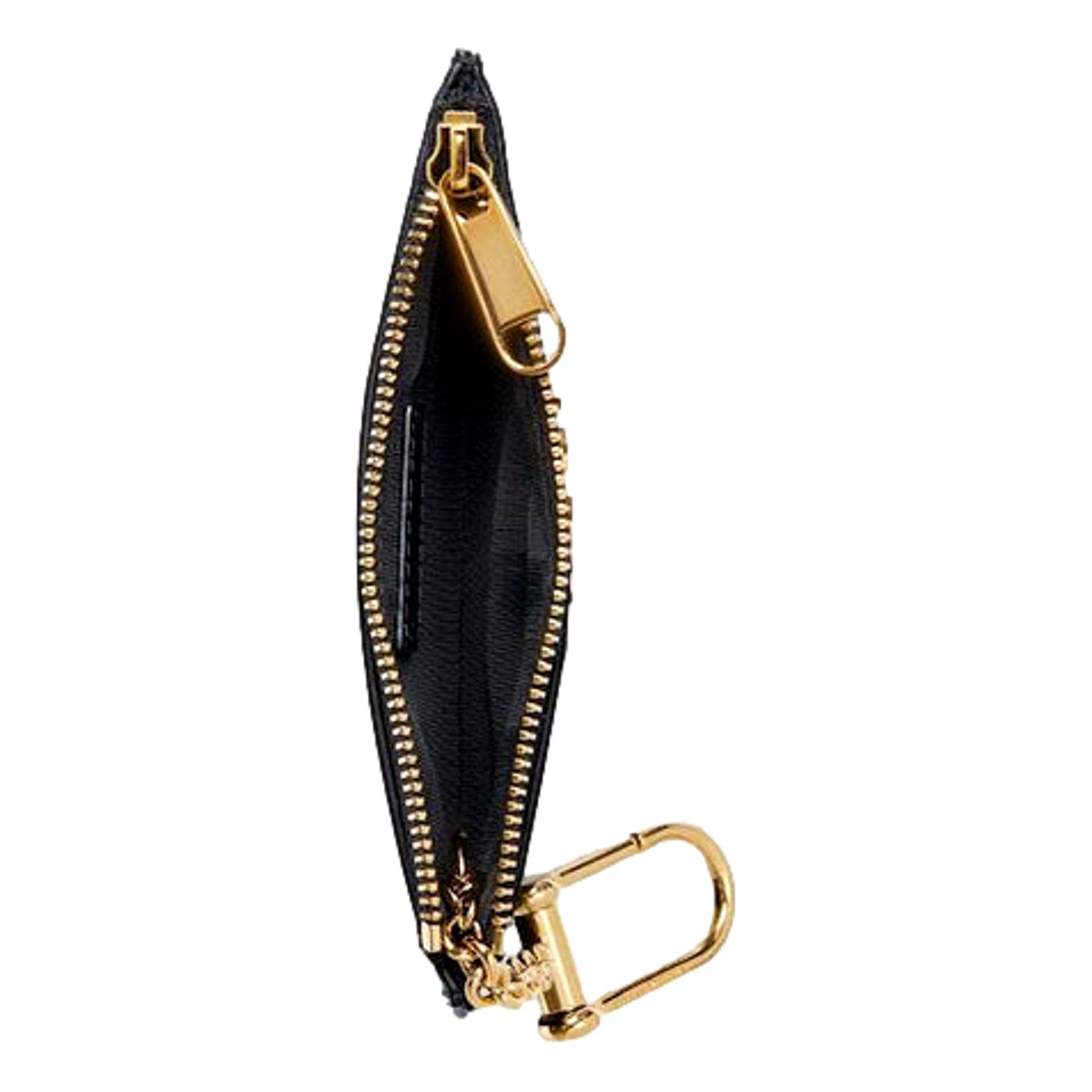 Gucci Zip Key Case Black Leather Card Holder Gold Logo Script -   Shop Bags LLC 