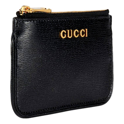 Gucci Zip Key Case Black Leather Card Holder Gold Logo Script -   Shop Bags LLC 