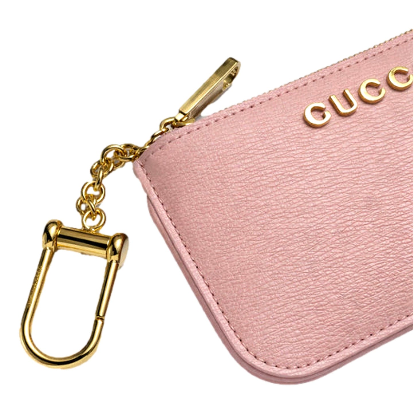 Gucci Zip Key Case Pink Leather Card Holder Gold Logo Script -   Shop Bags LLC 