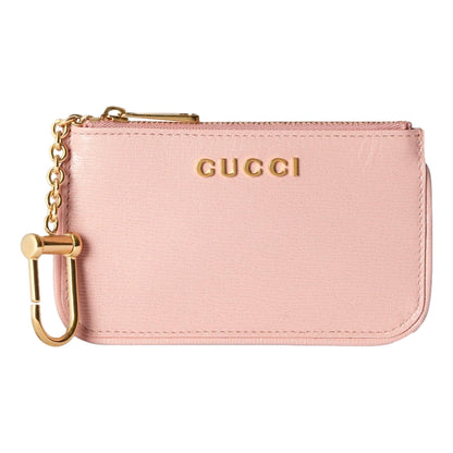 Gucci Zip Key Case Pink Leather Card Holder Gold Logo Script -   Shop Bags LLC 