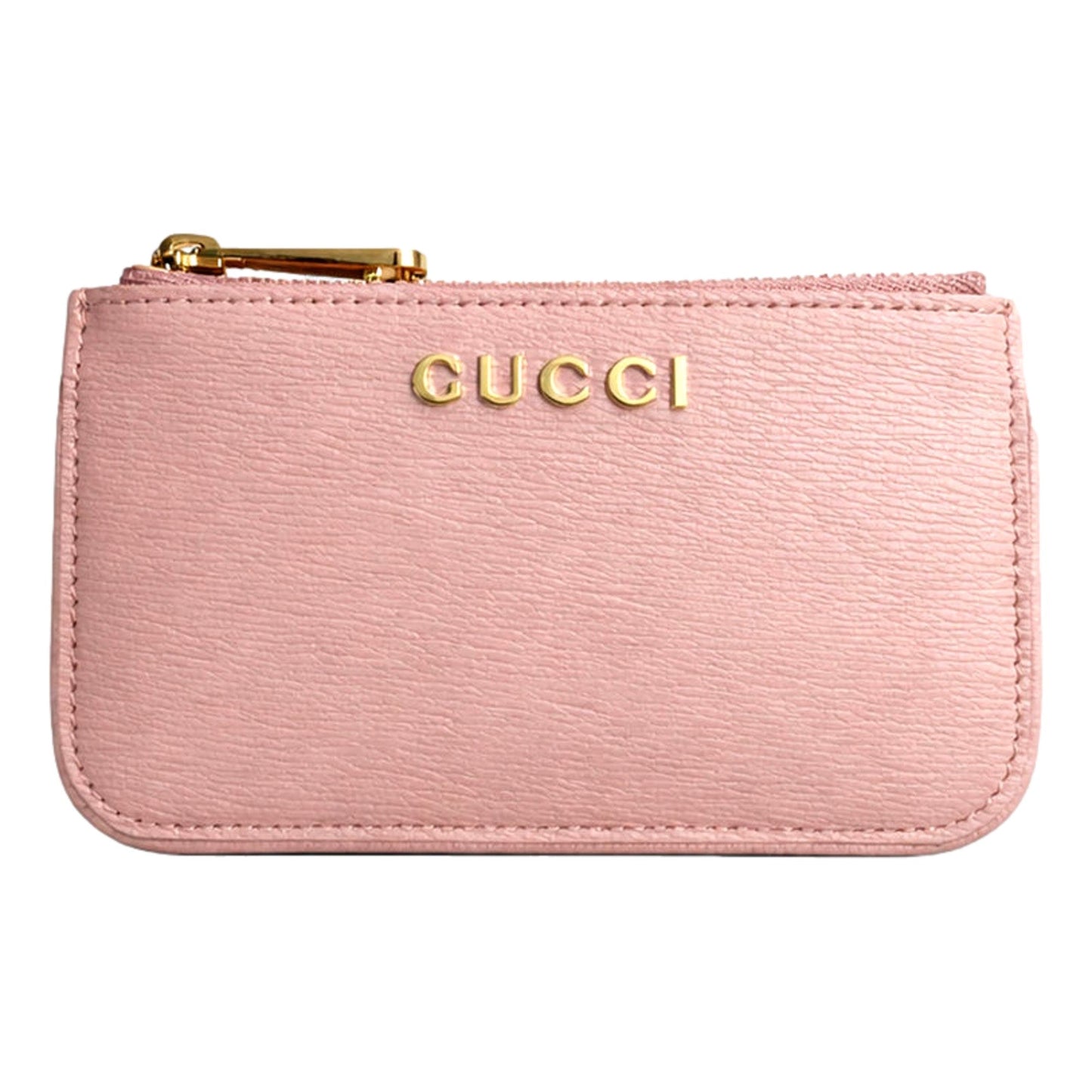Gucci Zip Key Case Pink Leather Card Holder Gold Logo Script -   Shop Bags LLC 