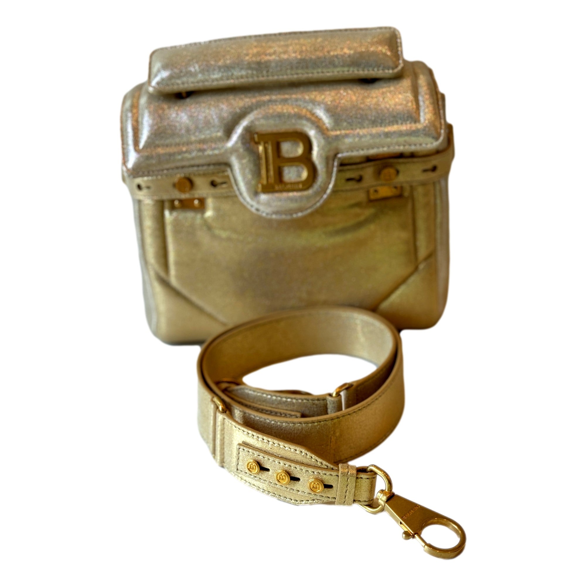 Balmain Bag: B-Buzz 23 Metallic Gold Tote, Crossbody, Shoulder Style