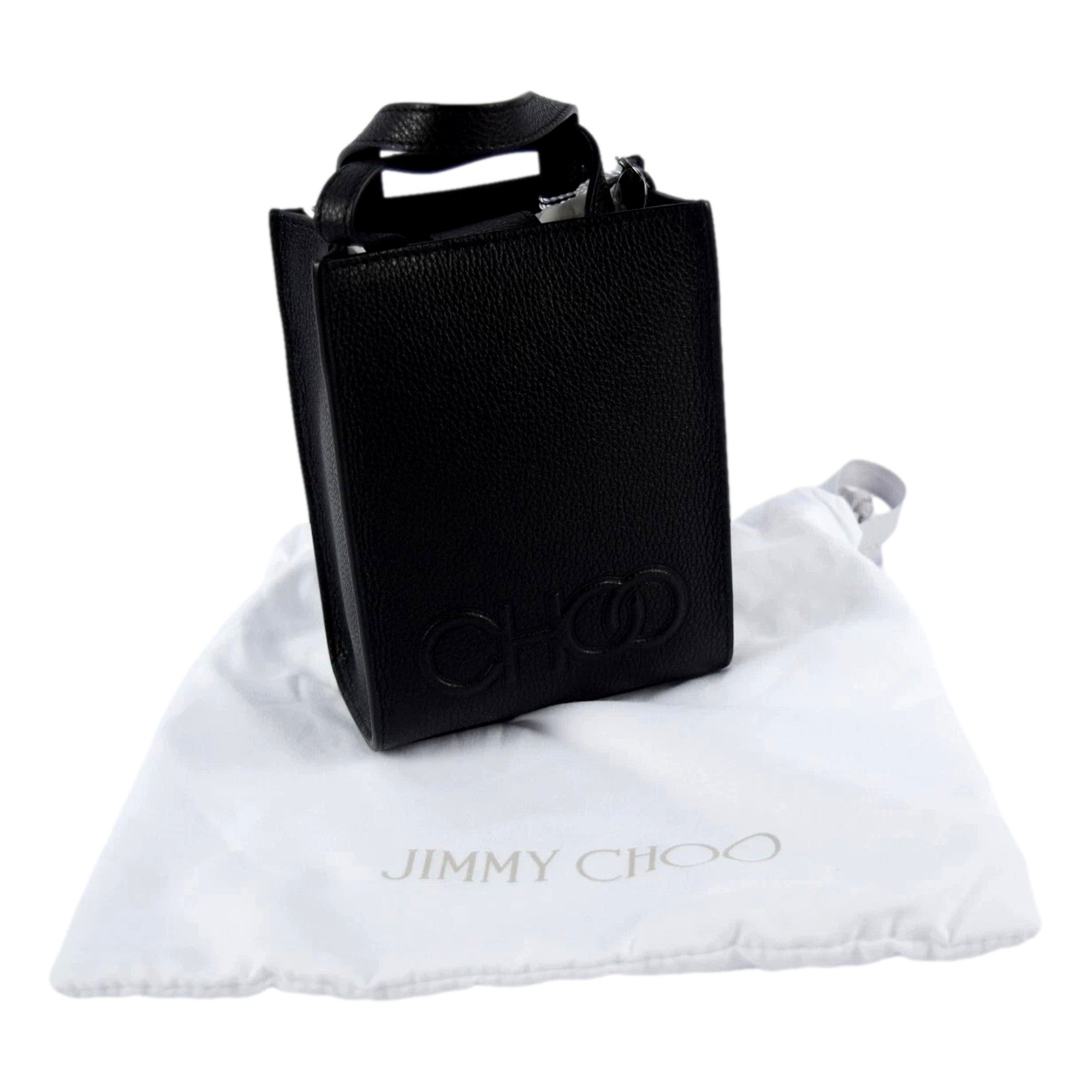 Jimmy Choo Black Leather Mini Shopper Handbag Crossbody Embossed Logo -   Shop Bags LLC