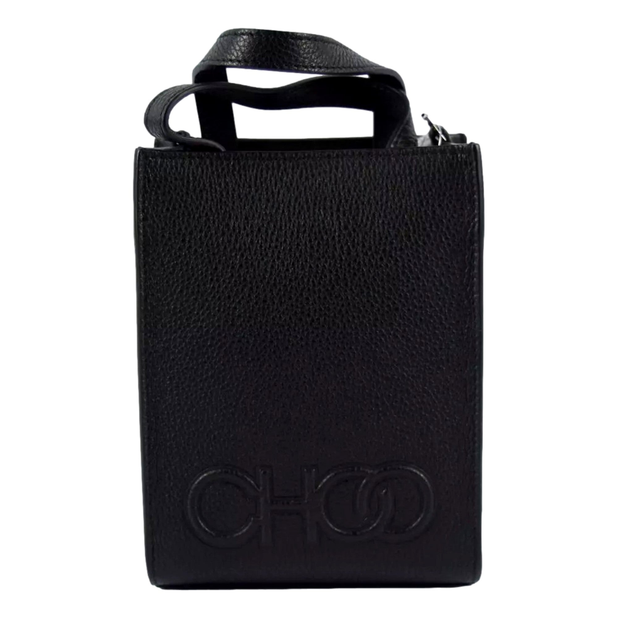 Jimmy Choo Black Leather Mini Shopper Handbag Crossbody Embossed Logo -   Shop Bags LLC