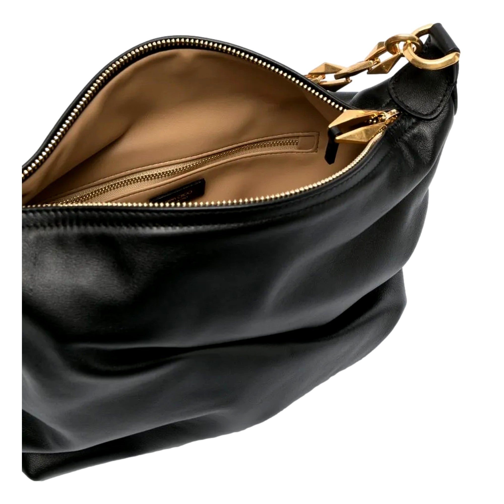 Jimmy Choo Soft Calfskin Black Diamond Chain Hobo Bag - Elegant Luxury -   Shop Bags LLC