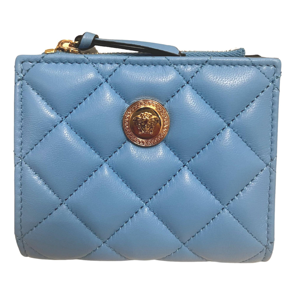 Versace Compact Snap Wallet - Quilted Lamb Leather Luxury Accessory