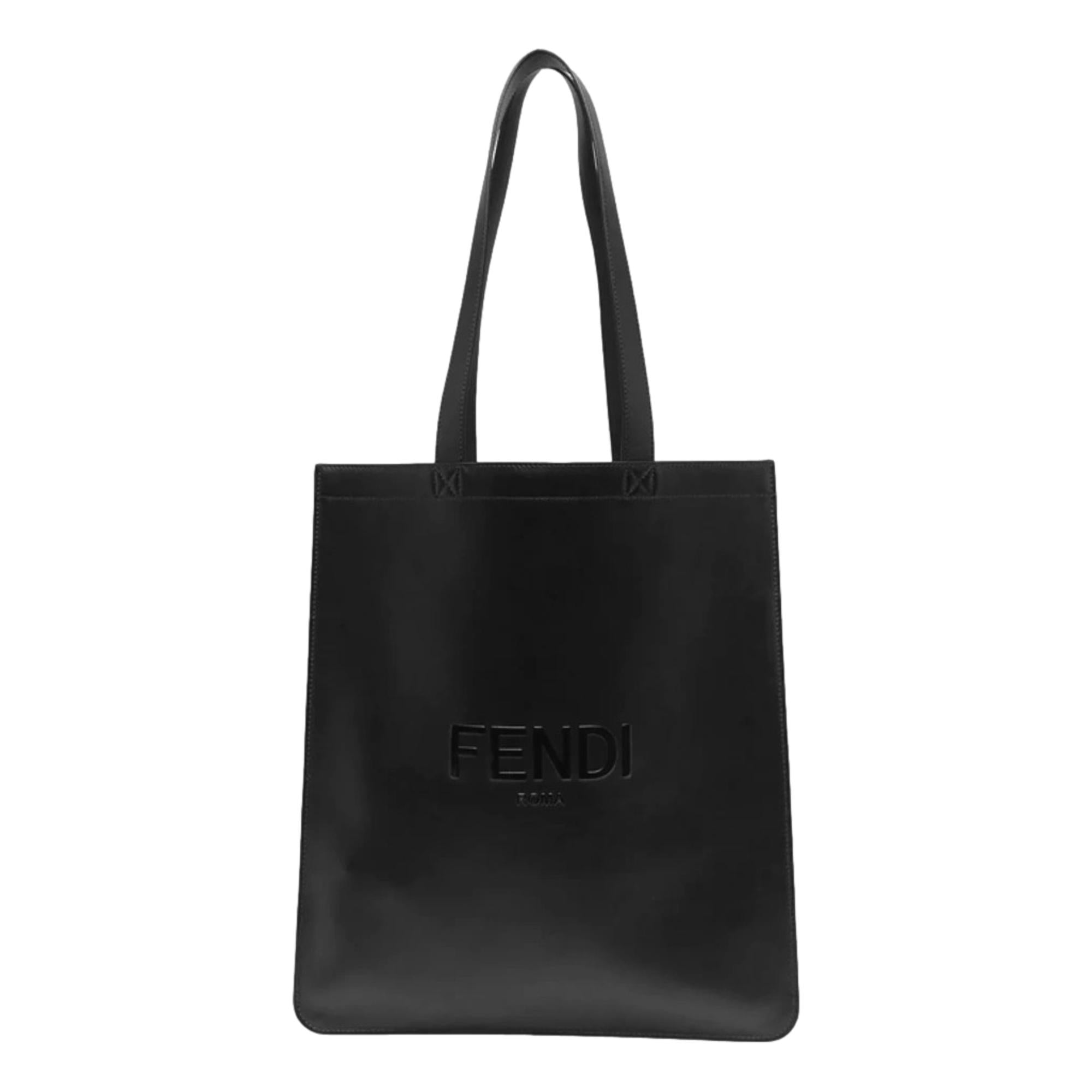 Large Shopping Tote Bag in Black | Fendi Roma Leather Elegance -   Shop Bags 