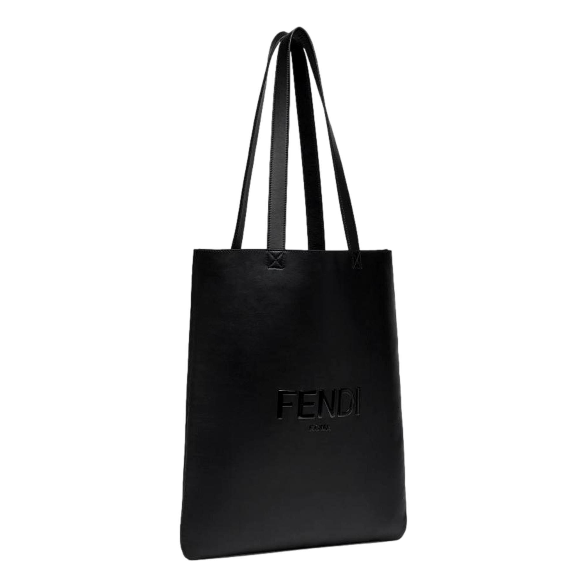 Large Shopping Tote Bag in Black | Fendi Roma Leather Elegance -   Shop Bags 