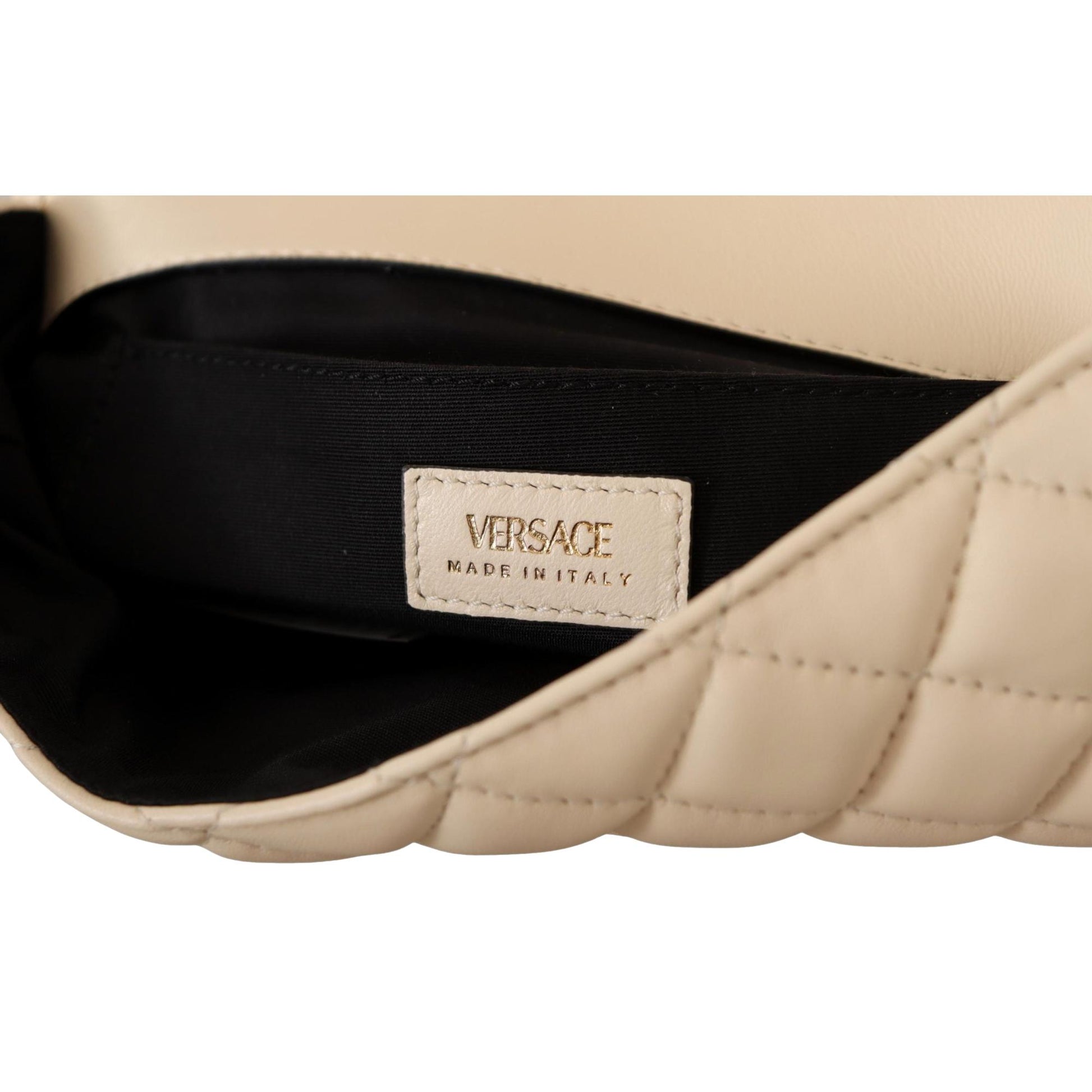 Large Shoulder Bag - Versace Beige Quilted Lamb Leather Elegance -   Shop Bags LLC 