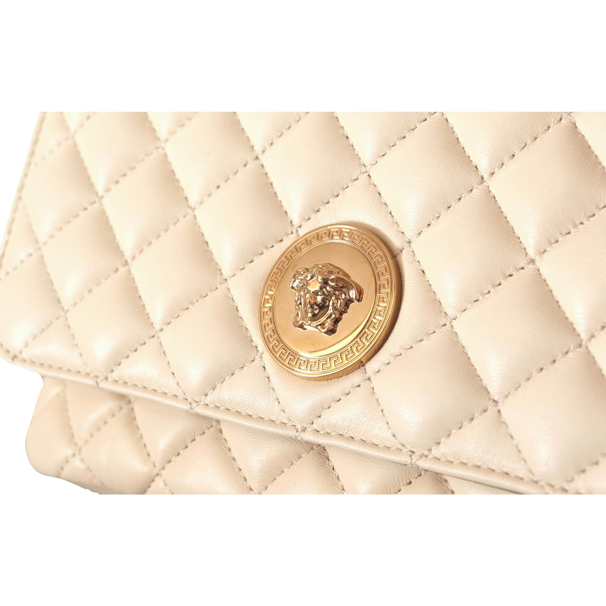 Large Shoulder Bag - Versace Beige Quilted Lamb Leather Elegance -   Shop Bags LLC 