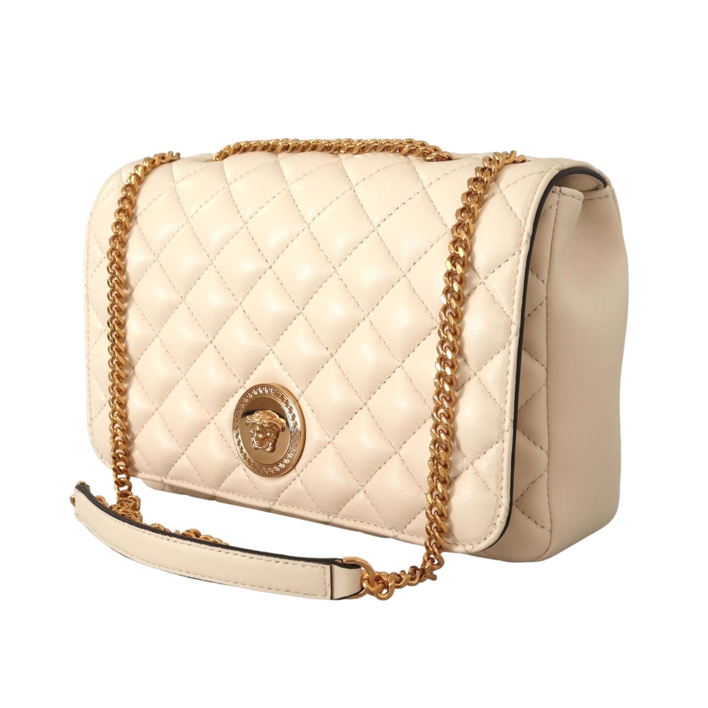 Large Shoulder Bag - Versace Beige Quilted Lamb Leather Elegance -   Shop Bags LLC 