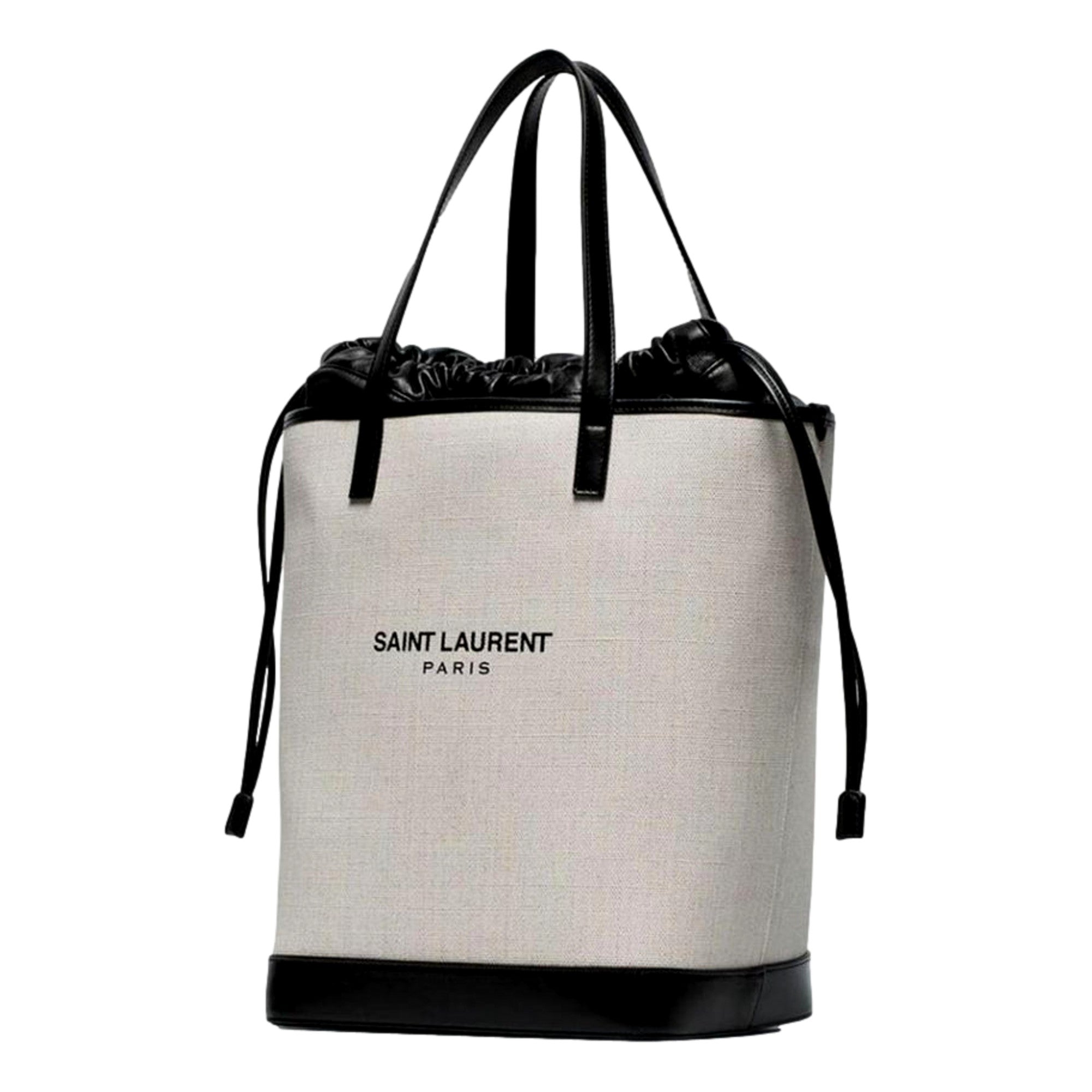 Saint Laurent Teddy White Bucket Bag: Stylish & Durable Linen Design