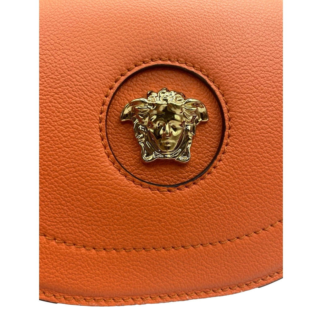 Leather Orange Crossbody Handbag: Versace La Medusa Half-Moon Style -   Shop Bags LLC
