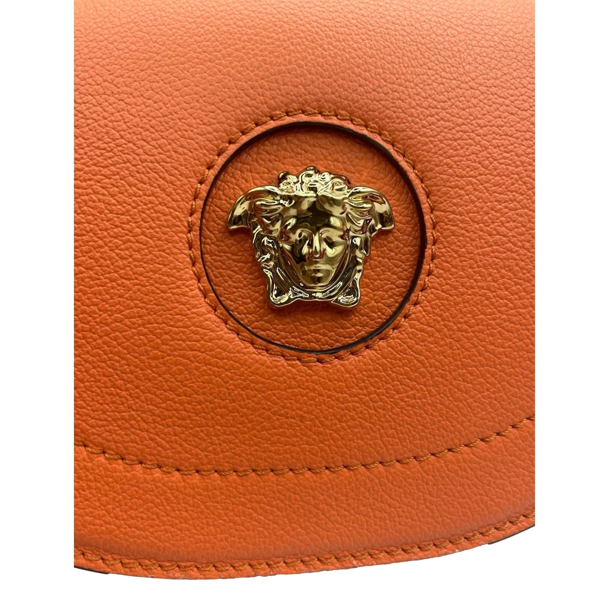 Leather Orange Crossbody Handbag: Versace La Medusa Half-Moon Style -   Shop Bags LLC