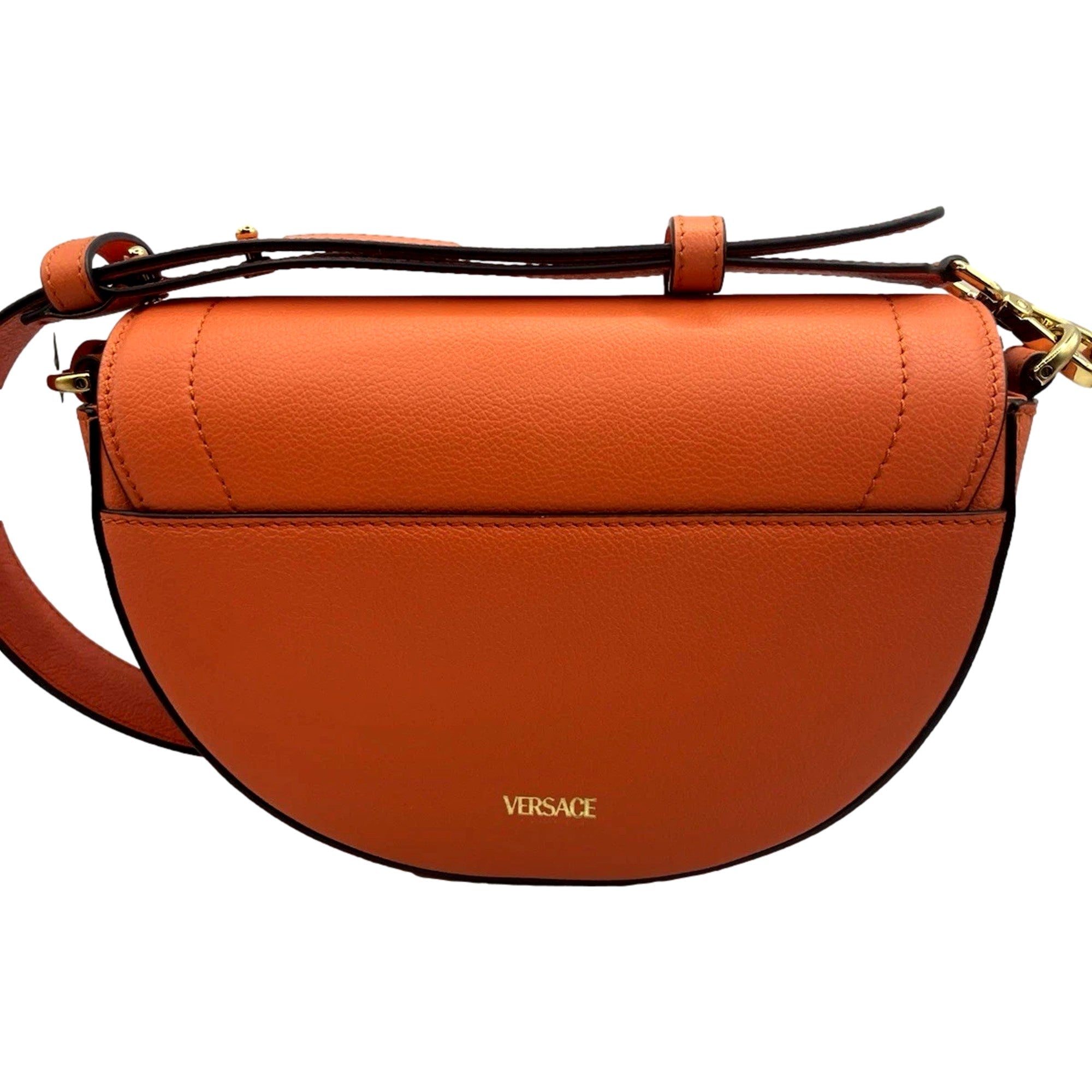 Leather Orange Crossbody Handbag: Versace La Medusa Half-Moon Style -   Shop Bags LLC