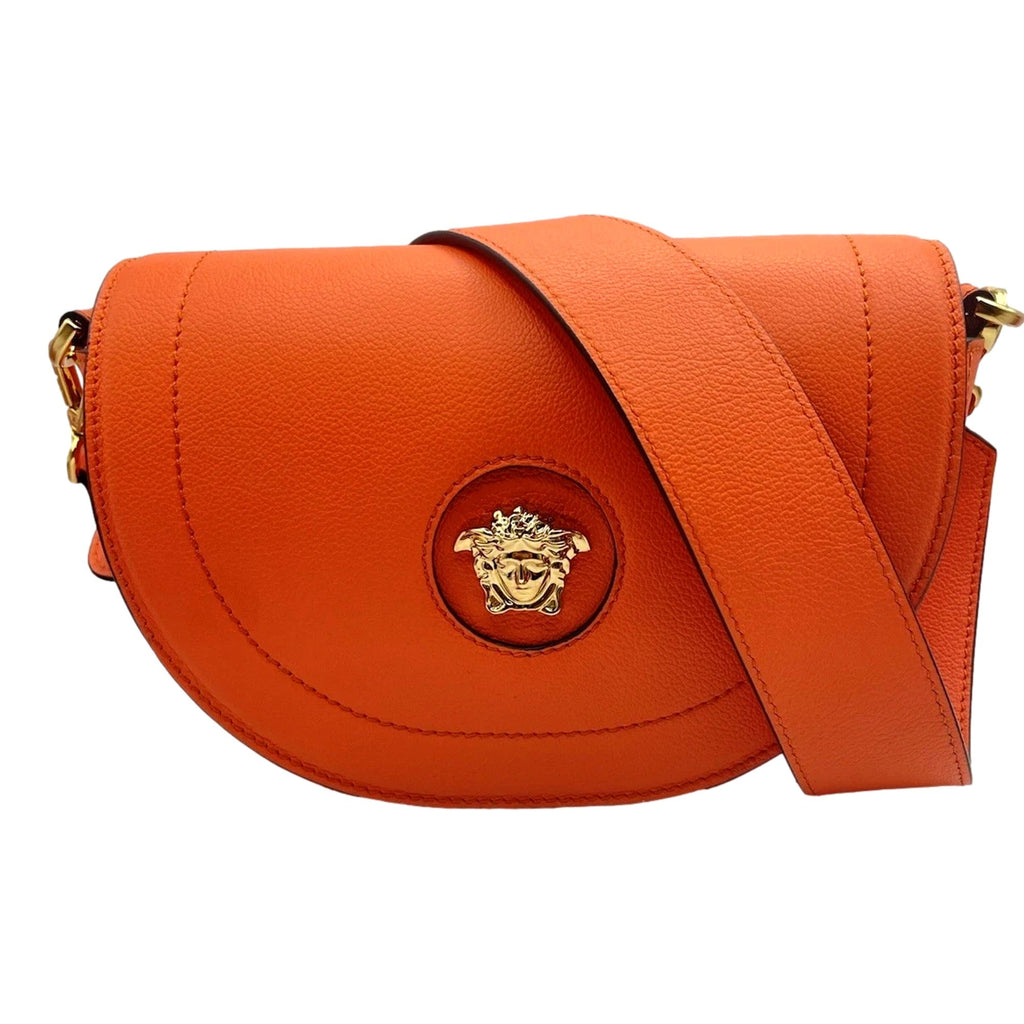 Leather Orange Crossbody Handbag: Versace La Medusa Half-Moon Style -   Shop Bags LLC